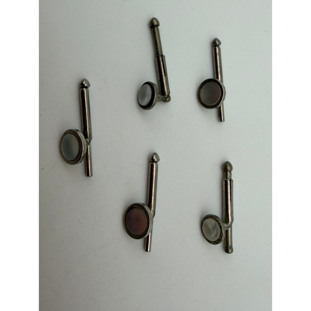 Vintage Swank Mother of Pearl Tuxedo Studs Set of 5 Silver Tone Formal Q009 - Picture 2 of 7